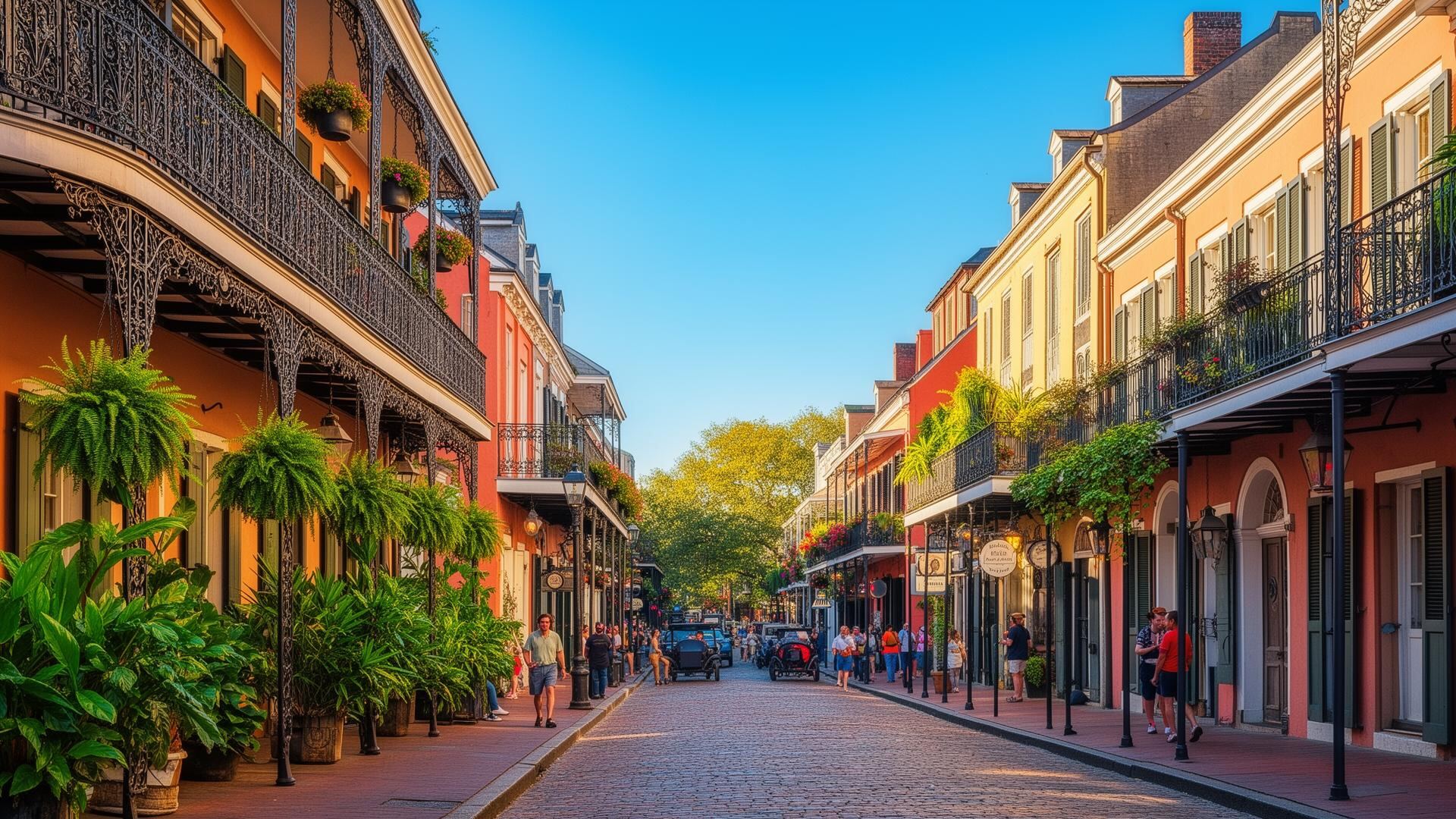 Sunny daytime view of the New Orleans French Quarter